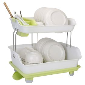 2-Tier Dish Drying Rack Cutlery Drainer Holder Kitchen Organizer Storage Shelf (Option: Green and White)